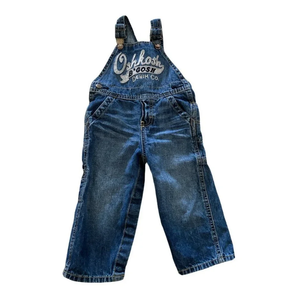 OSHKOSH B'GOSH VESTBAK BLUE DENIM LOGO OVERALLS OUTFIT SIZE 18M Toddler